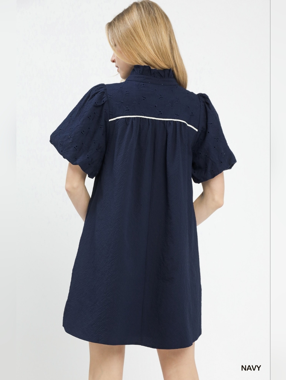 Umgee Puff Sleeve Textured Babydoll Dress - Picture 4 of 7